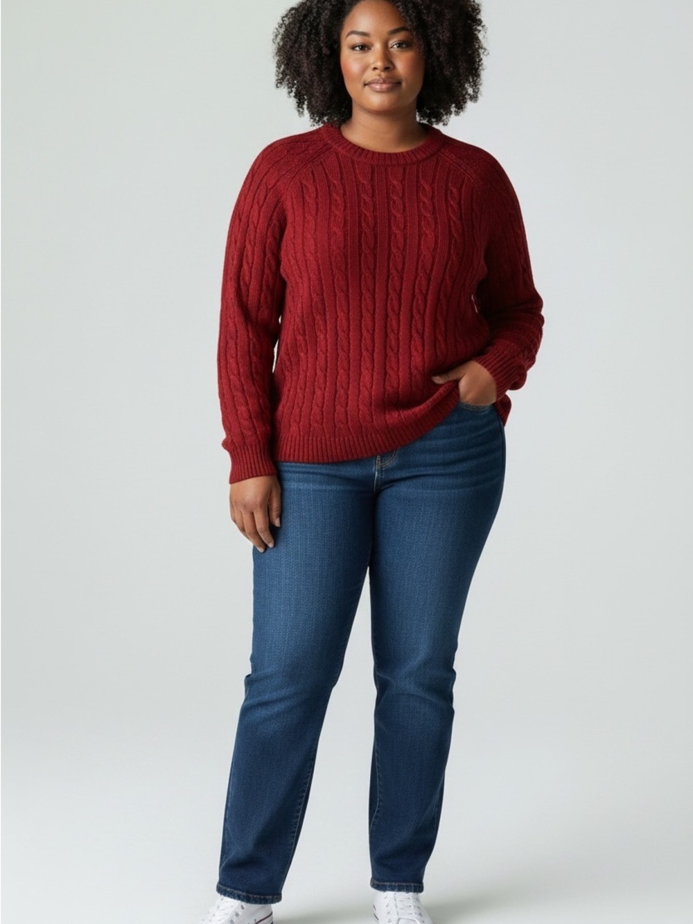Northern Reflections NWOT Cable Knit Crewneck Sweater - Deep Red